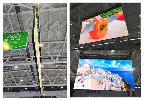 Dos lados que muestran la pantalla fijada interior P2.5 del LED con la instalación colgante
